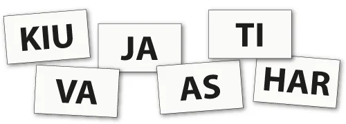 Sauna-aiheinen tavutehtävä: KIU - JA - TI - VA - AS - HAR. - 