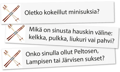 Oletko kokeillut minisuksia? Mikä on sinusta hauskin väline: kelkka, pulkka, liukuri vai pahvi?