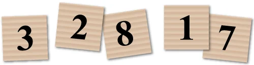 Pahvista tehtyjä neliön muotoisia pelilaattoja.