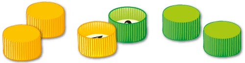 Pistepelin pelimerkit, kolme vihreää korkkia ja 3 oranssia korkkia