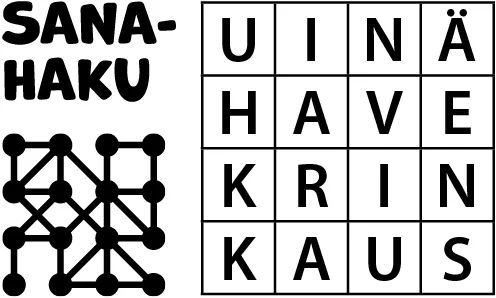 Sanahaku-esimerkki. 16 kirjainta 4x4 -ruudukossa.