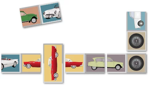Autodomino-pelissä yhdistetään autojen puolikkaita.