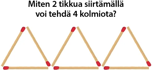 Miten 2 tikkua siirtämällä voi tehdä 4 kolmiota?