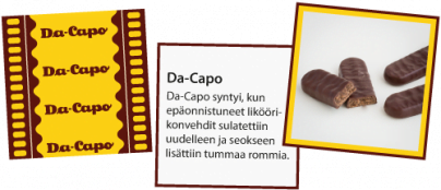 Klassikkokarkkikortit -kuvapeli. Esimerkkinä Da Capo -suklaa.