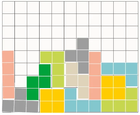 Tulostettava tetris -peliruudukko ja pelipalat.