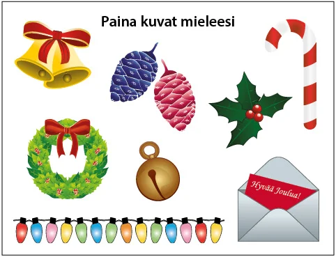 Pina kuvat mieleesi -muistiharjoitus.