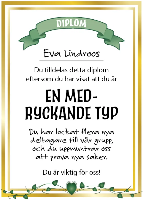 Varmhjärtade ord -diplom.