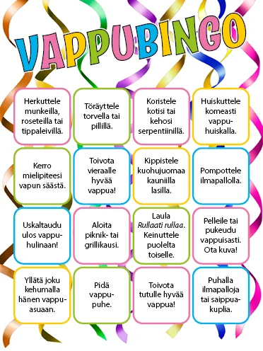 Vappubingoruudukko.