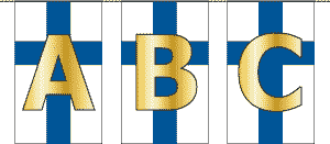 Suomen liput ja kultaiset kirjaimet.
