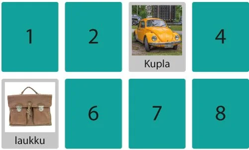 Muistipeli, 8 ruutua.