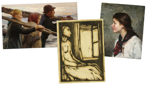 Kansallisgallerian taidekuvia, joissa ihmiset ilmaisevat tunteita.