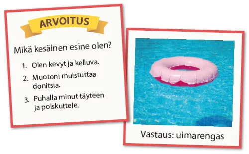 Kesäarvoitus-kortti, aihe uimarengas.