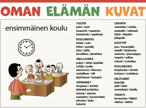 Oman elämän kuvat, aiheena ensimmäinen koulu.
