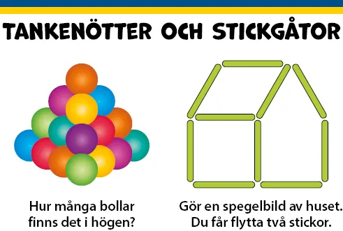 Tankenötter och stickgåtor. Hur många bollar finns det i högen?